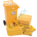 Kit di pronto intervento per prodotti chimici, carrellato, capacità assorbimento 360 Lt, confezionato in bidone con ruote