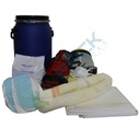 Kit di pronto intervento per rischio chimico, capacità assorbente 20 Lt, confezionato in fusto cilindrico in polietilene a bocca larga omologato ONU