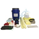 Kit di pronto intervento per rischio chimico, capacità assorbente 50 Lt, confezionato in fusto cilindrico in polietilene a bocca larga omologato ONU