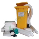 Kit di pronto intervento per oli ed idrocarburi, carrellato, capacità assorbimento 110 Lt, confezionato in bidone su ruote