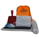 Kit di pronto intervento per oli ed idrocarburi, portatile, capacità assorbimento 8 Lt, confezionato in sacca zaino in poliestere arancione con banda catarinfrangente