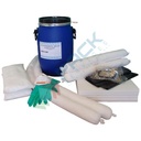 Kit di pronto intervento per oli ed idrocarburi, capacità assorbimento 43 Lt, confezionato in fusto cilindrico in polietilene a bocca larga con maniglie