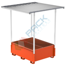 Vasca di contenimento liquidi in acciaio con tettoia smontabile, volume di raccolta 1000 Lt, ideale per 1 cisterna IBC, Mis. 1720 L x 1300 P x 2280 H mm, colore arancio RAL 2004