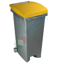 Bidone spazzatura per la raccolta differenziata rifiuti, capacità 80 Lt, con ruote e anello fermasacco, chiusura con coperchio a cerniera, colore grigio-giallo