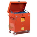 Stazione di stoccaggio per oli esausti, in acciaio, con coperchio, capacità 500 Lt, base di appoggio 4 ruote