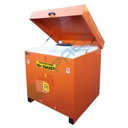 Stazione di stoccaggio per oli esausti, in acciaio, con coperchio, capacità 1000 Lt, base di appoggio 4 piedi