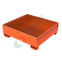 Vasca di contenimento liquidi in acciaio ideale per 4 fusti, volume di raccolta 300 Lt, Mis. 1300 L x 1200 P x 392 H mm, colore arancio RAL 2004