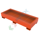 Vasca di contenimento liquidi in acciaio ideale per 3 fusti, volume di raccolta 360 Lt, Mis. 2010 L x 800 P x 330 H mm, colore arancio RAL 2004