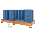 Vasca di contenimento liquidi in acciaio ideale per 8 fusti, volume di raccolta 570 Lt, Mis. 2680 L x 1250 P x 300 H mm, colore arancio RAL 2001
