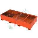 Vasca di contenimento liquidi in acciaio ideale per 2 cisterne IBC, volume di raccolta 1400 Lt, Mis. 2700 L x 1300 P x 500 H mm, colore arancio RAL 2004