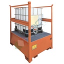 Vasca di contenimento liquidi in acciaio con pareti a fascia, ideale per 1 cisterne IBC, volume di raccolta 1000 Lt, Mis. 1350 L x 1660 P x 1930 H mm, colore arancio RAL 2004