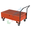 Vasca di contenimento liquidi carrellata, in acciaio ideale per 2 fusti, volume di raccolta 200 Lt, Mis. 1300 L x 800 P x 392 H mm, colore arancio RAL 2004