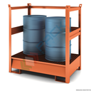 Vasca di contenimento liquidi in acciaio, con pareti a fascia, ideale per 1 fusto, volume di raccolta 210 Lt, Mis. 870 L x 870 P x 1460 H mm, colore arancio RAL 2001