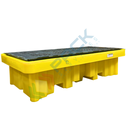 Vasca di contenimento liquidi in polietilene (PE) con griglia, ideale per 2 cisterne IBC, volume di raccolta 1150 Lt, Mis. 2540 L x 1370 P x 620 H mm, colore giallo