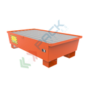 Vasca di contenimento conica in acciaio ideale per 2 cisterne IBC, volume di raccolta 1050 Lt, Mis. 2673 L x 1325 P x 460 H mm, colore arancio RAL 2004