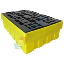 Vasca di contenimento liquidi in plastica (PE) con griglia, ideale per 1 fusto 200 Lt, volume di raccolta 280 Lt, Mis. 1230 L x 830 P x 380 H mm, colore giallo