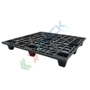 Pallet in plastica riciclata (PP), Mis. 1100 L x 1100 P x 143 H mm, con 9 piedi, piano forato, portata statica 1300 Kg, portata dinamica 800 Kg