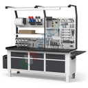 Banco da lavoro piano in acciaio con gambe fisse, Mis. 2007 L x 704 P x 887 H mm, portautensili multi accesoriato, colore antracite/grigio chiaro