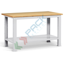 Banco da lavoro piano in legno con gambe fisse, Mis. 1500 L x 750 P x 882 H mm, colore grigio chiaro