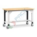 Banco da lavoro con ruote, piano in legno con gambe regolabili in altezza, Mis. 1500 L x 750 P x 887/1262 H mm, colore grigio