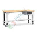 Banco da lavoro con ruote, piano in legno e 1 cassetto, gambe regolabili in altezza, Mis. 2000 L x 750 P x 887/1262 H mm, colore grigio