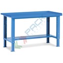 Banco da lavoro piano in acciaio con gambe regolabili, Mis. 1507 L x 704 P x 767/1112 H mm, colore blu