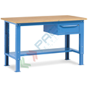 Banco da lavoro piano in legno con gambe regolabili, 1 cassetto, Mis. 1500 L x 750 P x 740/1100 H mm, colore blu