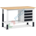 Banco da lavoro piano in legno con gambe regolabili, 4 cassetti, Mis. 1500 L x 750 P x 740/1100 H mm, colore antracite/grigio chiaro