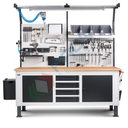 Banco da lavoro piano in legno con gambe regolabili, multiaccessoriato, Mis. 2000 L x 750 P x 740/1100 H mm, colore antracite/grigio chiaro