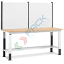 Banco da lavoro piano in legno con gambe regolabili e parete attrezzata, Mis. 2000 L x 750 P x 740/1100 H mm, colore antracite/grigio chiaro
