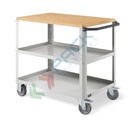 Carrello da officina in lamiera, Mis. 1028 L x 615 P x 868 H mm, 3 ripiani (1 in legno), colore grigio RAL 7035