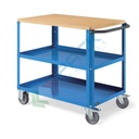 Carrello da officina in lamiera, Mis. 1028 L x 615 P x 868 H mm, 3 ripiani (1 in legno), colore blu RAL 5012