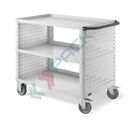 Carrello da officina in lamiera, Mis. 1030 L x 615 P x 846 H mm, 3 ripiani e pannelli forati laterali, colore grigio RAL 7035