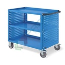 Carrello da officina in lamiera, Mis. 1030 L x 615 P x 846 H mm, 3 ripiani e pannelli forati laterali, colore blu RAL 5012