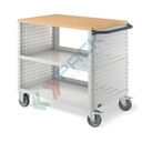 Carrello da officina in lamiera, Mis. 1030 L x 615 P x 868 H mm, 3 ripiani (1 in legno), pannelli forati laterali, colore grigio RAL 7035