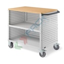 Carrello da officina in lamiera, Mis. 1030 L x 615 P x 868 H mm, 3 ripiani (1 in legno), pannelli forati laterali e posteriore, colore grigio RAL 7035