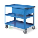 Carrello da officina in lamiera, Mis. 1028 L x 615 P x 846 H mm, 3 ripiani e cassetto con serratura, colore blu RAL 5012