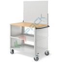 Carrello da officina in lamiera, Mis. 1030 L x 633 P x 1538 H mm, 3 ripiani (1 in legno), pannelli forati laterali, parete forata, colore grigio RAL 7035