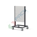 Carrello in lamiera con 4 pannelli forati, Mis. 761 L x 668 x 1357 H mm, colore grigio RAL 7016 e e grigio RAL 7035