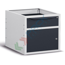 Cassettiera per banco da lavoro con 1 anta e 1 cassetto, lungh. 63 cm, colore grigio RAL 7035 + grigio antracite RAL 7016