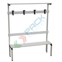 Panchina per spogliatoio con alzata e doghe in alluminio, 4 posti, Mis. 1500 L x 410 P x 1870 H mm