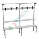 Panchina per spogliatoio con alzata e doghe in alluminio, 6 posti, Mis. 2000 L x 410 P x 1870 H mm
